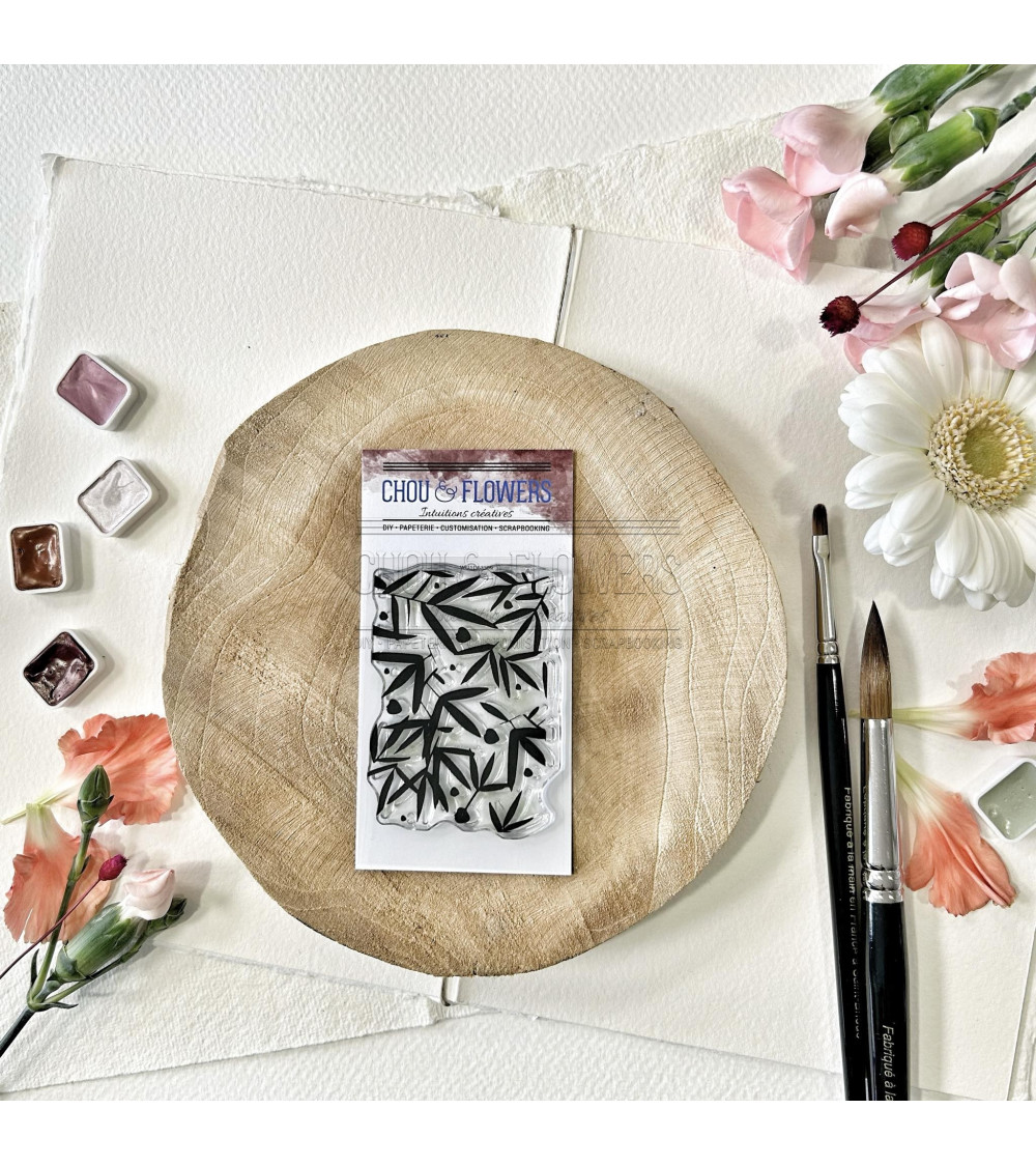 TAMPON CLEAR CHOU&FLOWERS A8 FOND FEUILLAGE NOIR SOL111