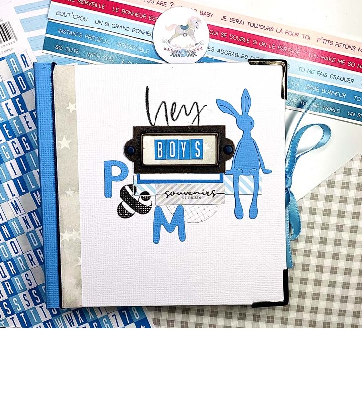 mini album en scrapbooking dans les tons bleu, gris et balnc réalisé par Nathalie pour éphéméria