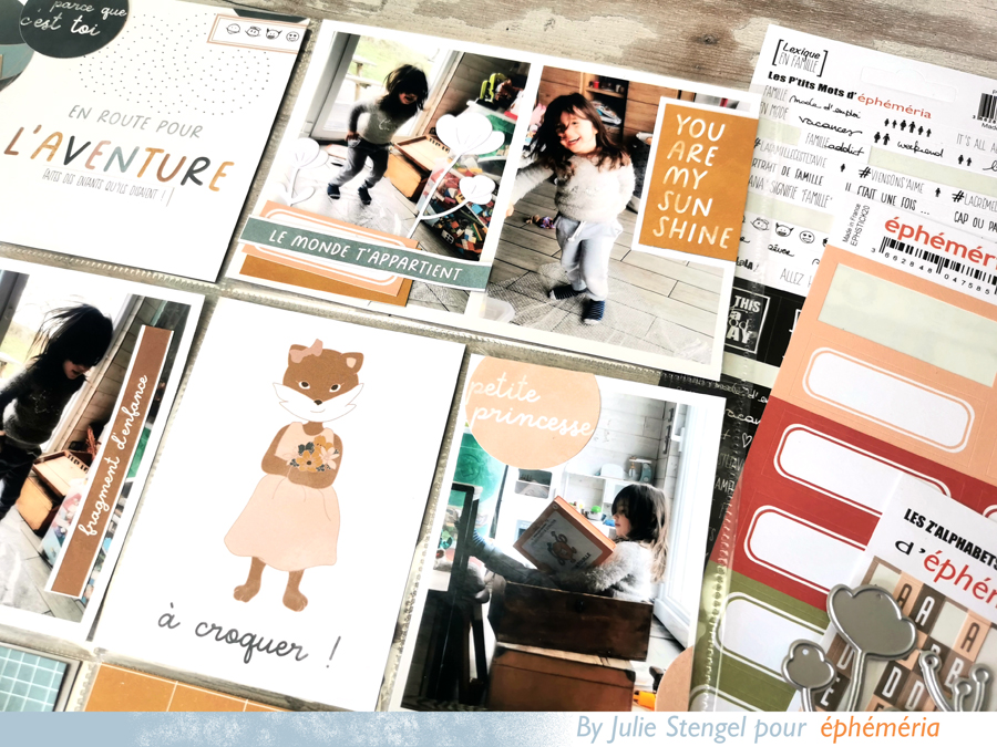 Page de project life en scrapbooking dans les tons de blanc, gris et orange